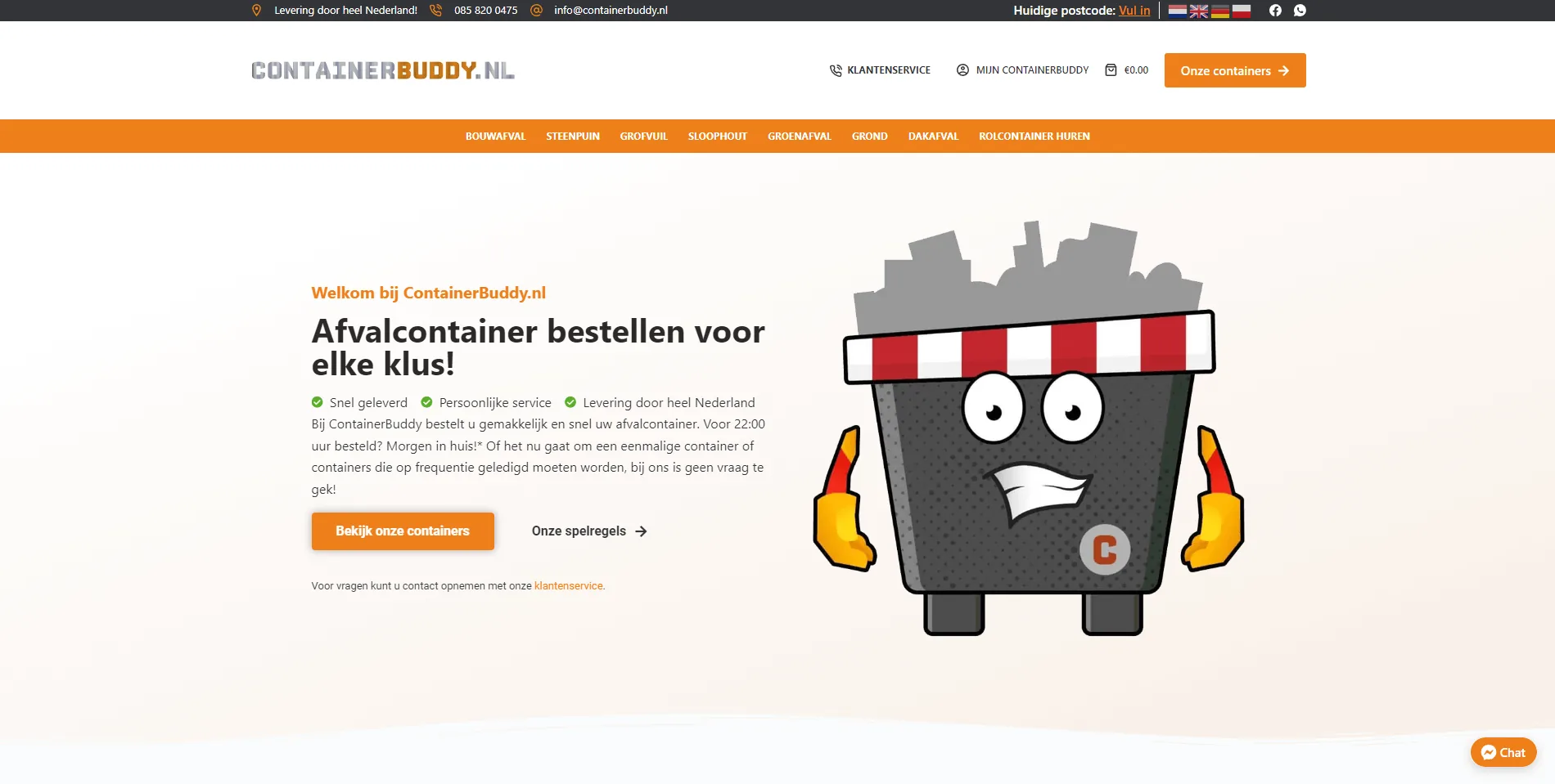De webshop van Containerbuddy, gebouwd door Vimonto