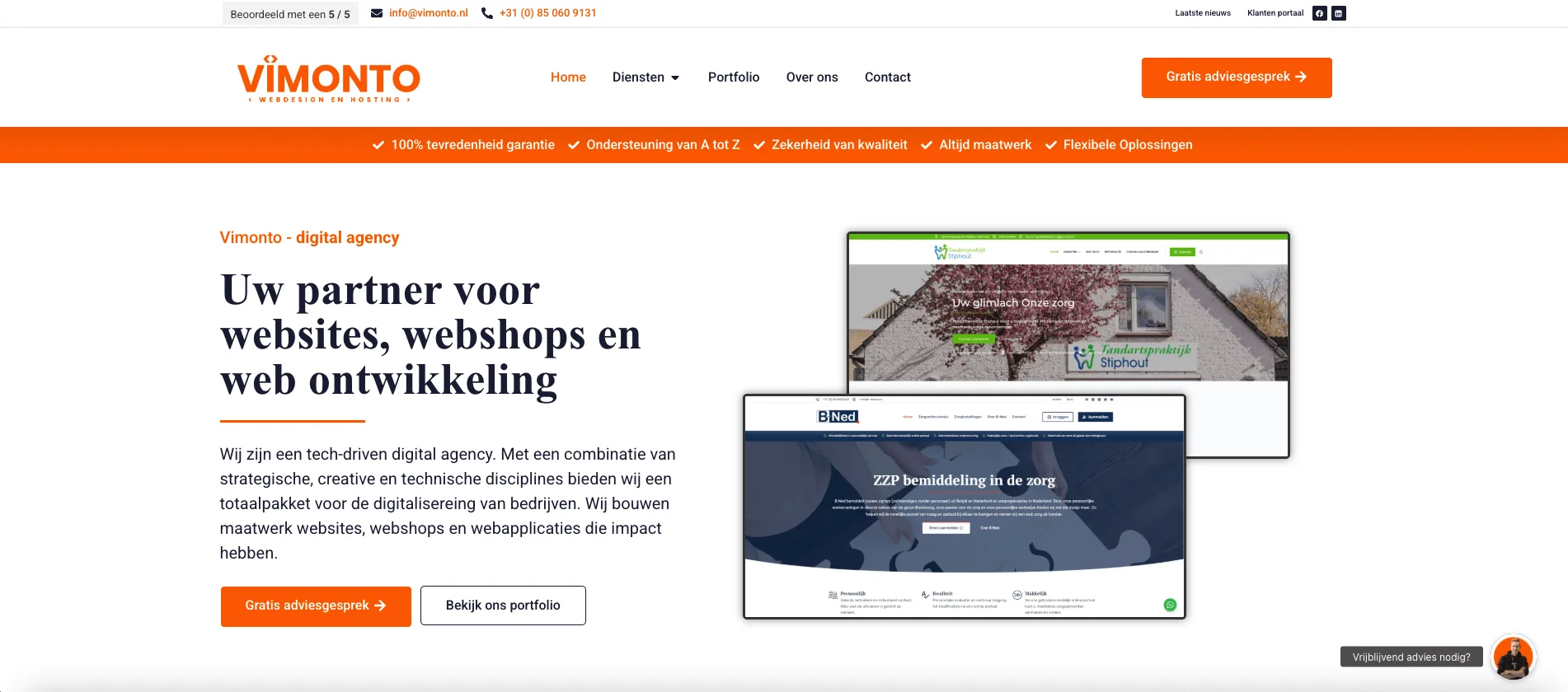 De vernieuwde website van Vimonto op een laptopscherm