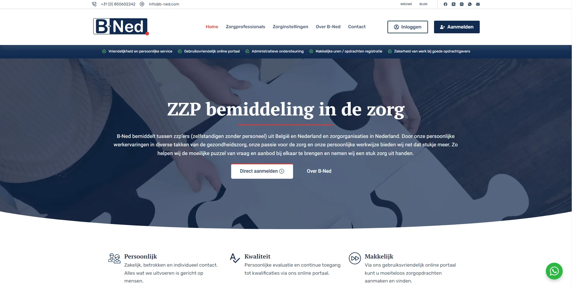 De website van B-ned, gebouwd door Vimonto