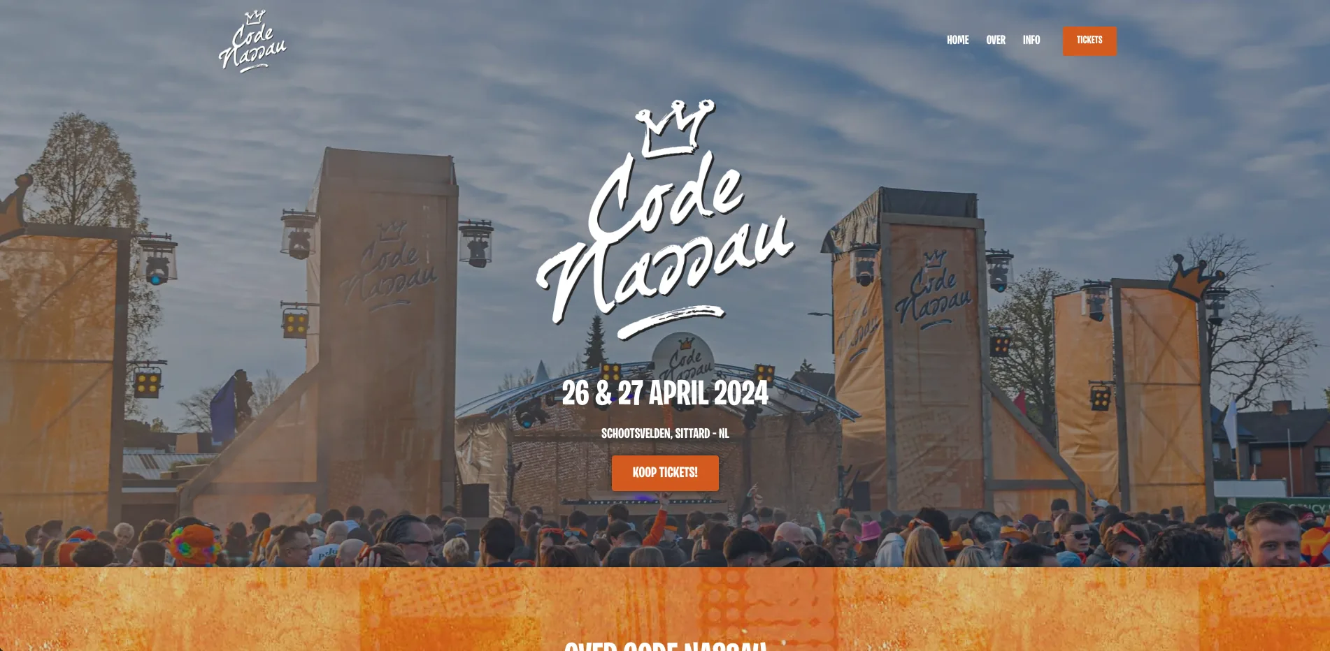 De homepage van Code Nassau Festival, gebouwd door Vimonto