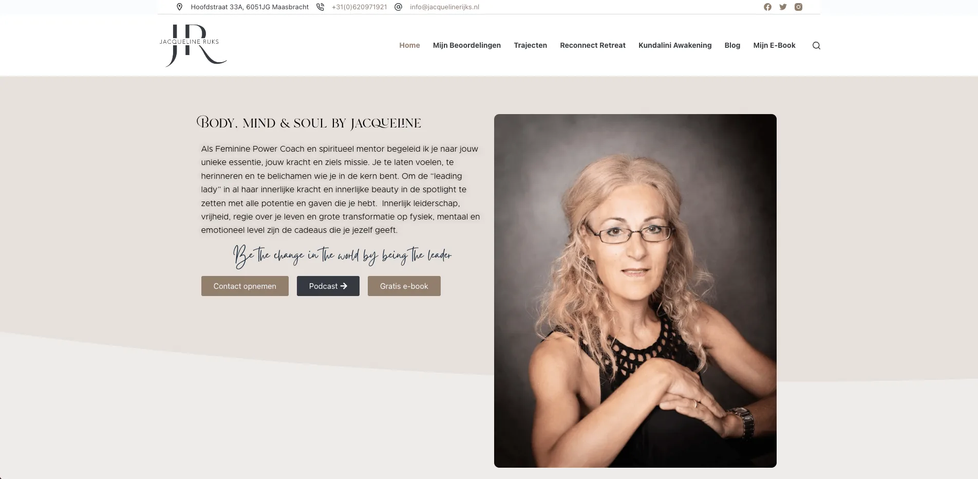 De homepage van Jacqueline Rijks, gebouwd door Vimonto