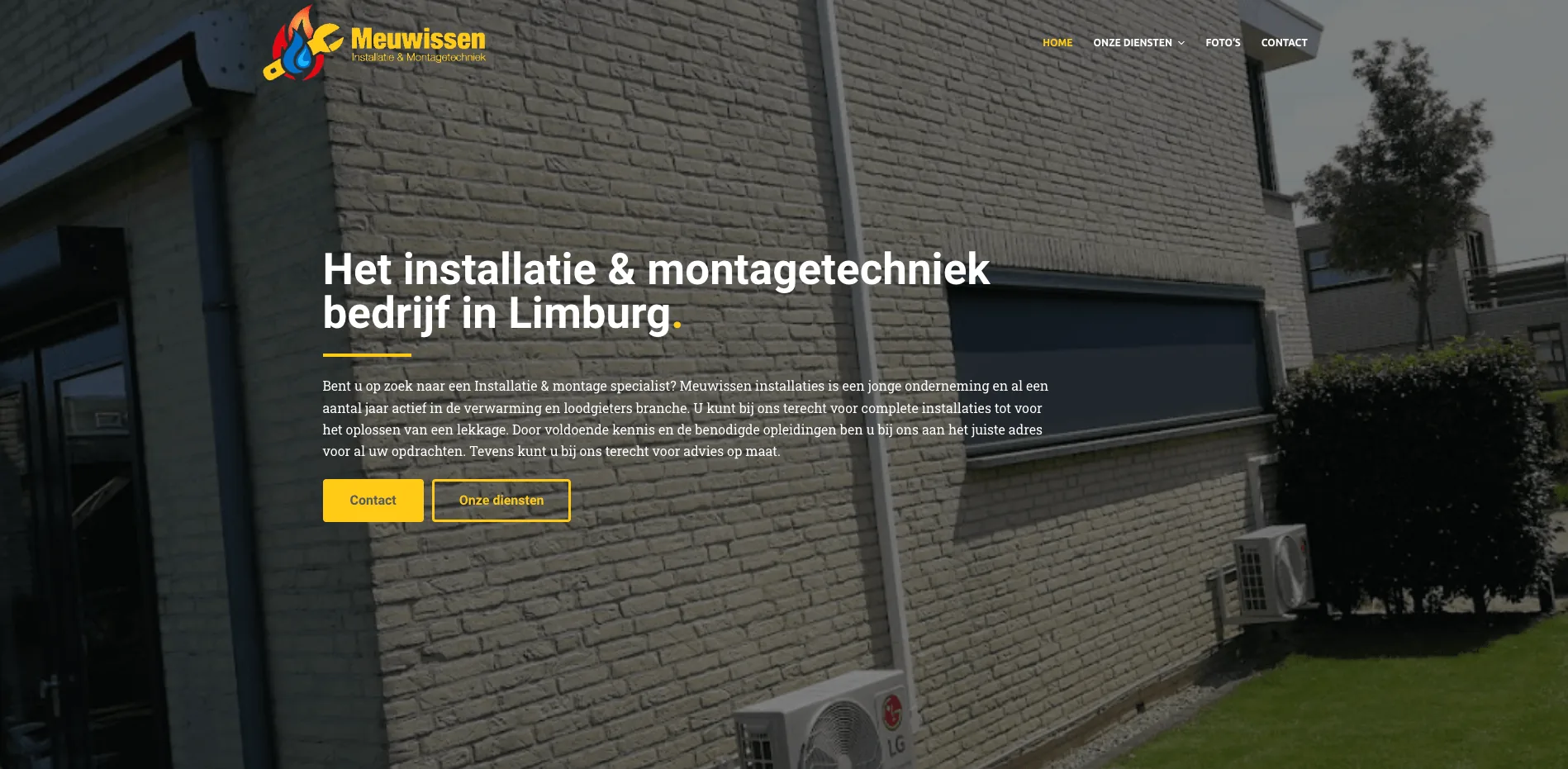 De homepage van Meuwissen IMT, gebouwd door Vimonto
