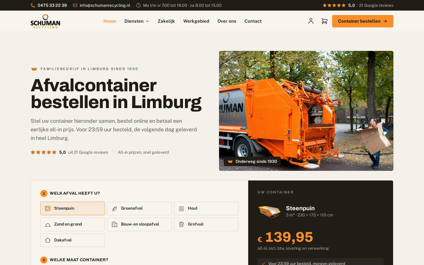 De website van Schuman Recycling, gebouwd door Vimonto