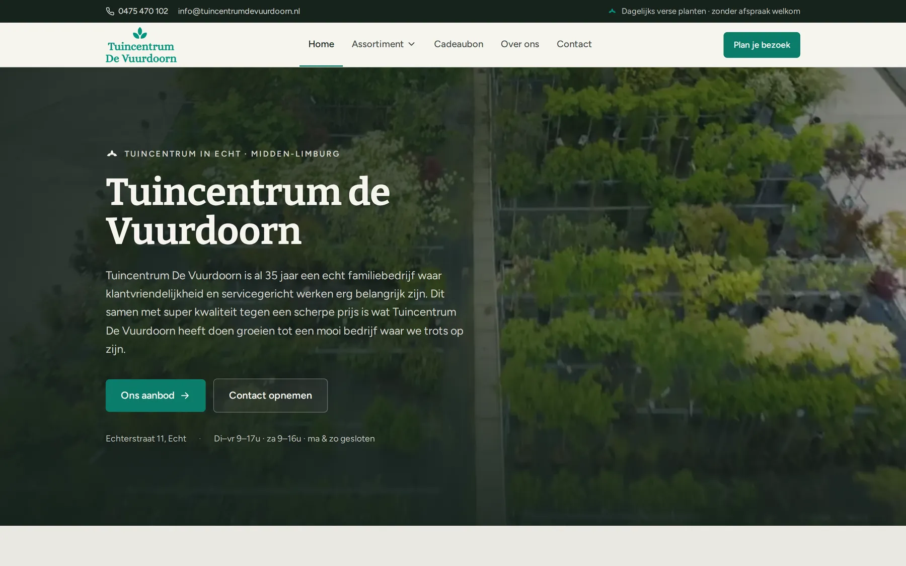 De website van Tuincentrum de Vuurdoorn, gebouwd door Vimonto